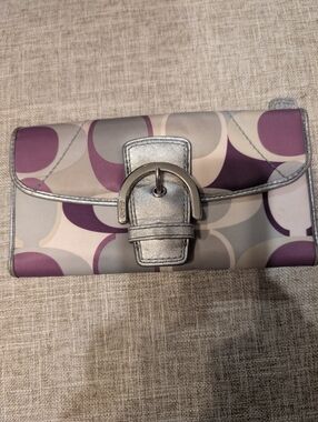 Coach Signature Soho Purple Silver Signature Buckle Wallet Satin Y2k